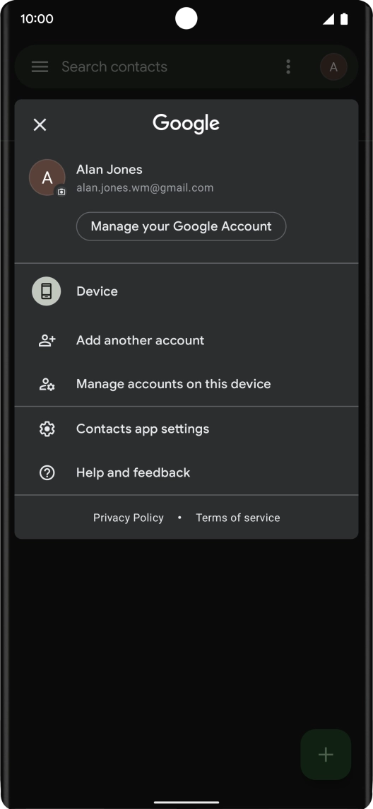 Press Contacts app settings.
