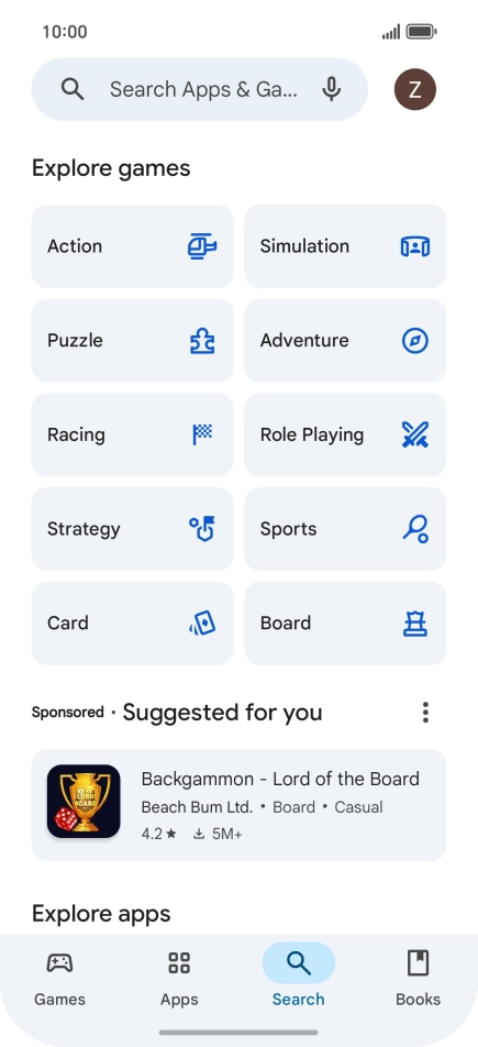 Press the search field.