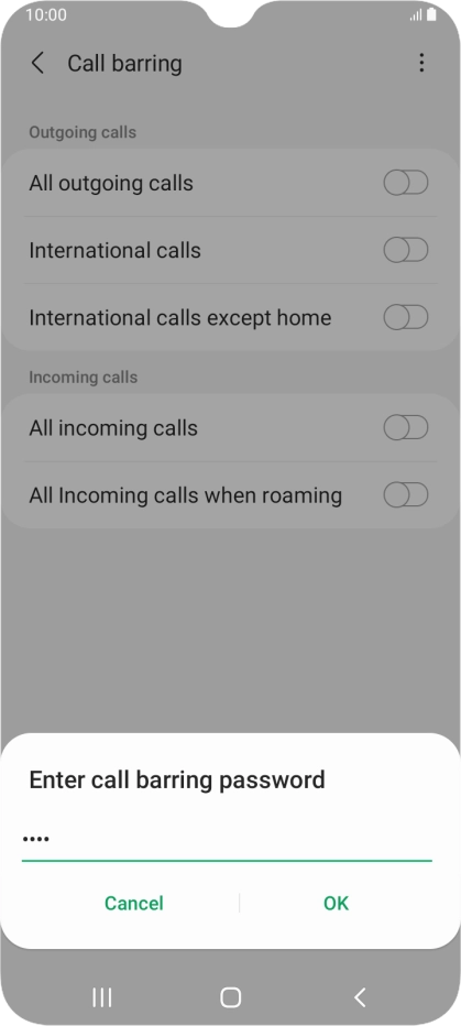 Key in your barring password and press OK.