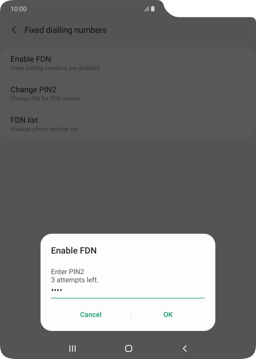 Key in your PIN2 and press OK. The default PIN2 is 0000.