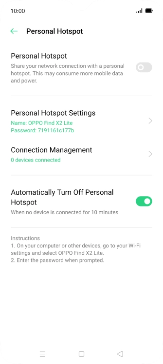 Press Personal Hotspot Settings.