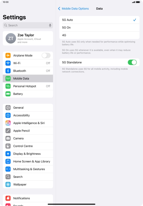 To turn on automatic switch between 5G and 4G, press 5G Auto.