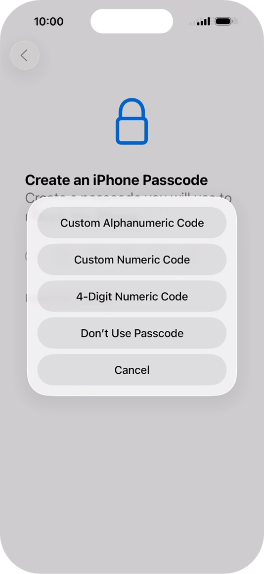 Follow the instructions on the screen to turn on use of phone lock code or press Don't Use Passcode.