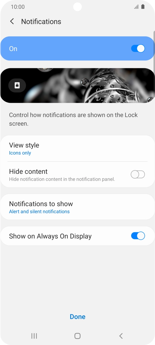 Press the indicators next to the required settings to turn them on or off.