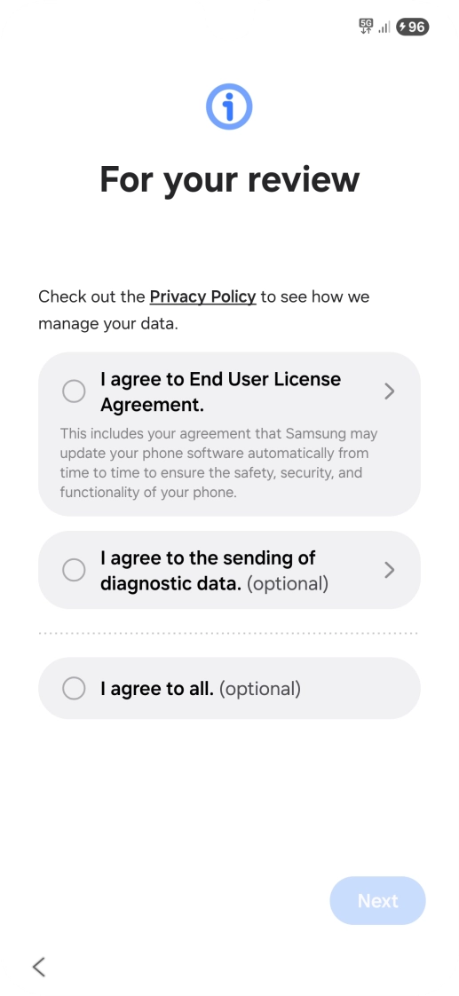 Press the fields next to the required settings to select them.