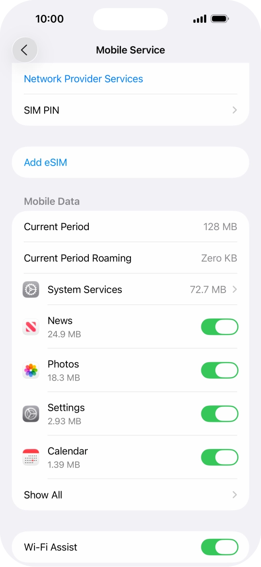 The total data usage is displayed next to Current Period.