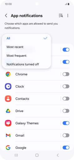 Press the required setting.