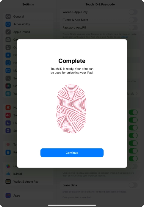 Press Continue. If you haven't previously selected a lock code, key in a code of your own choice twice.