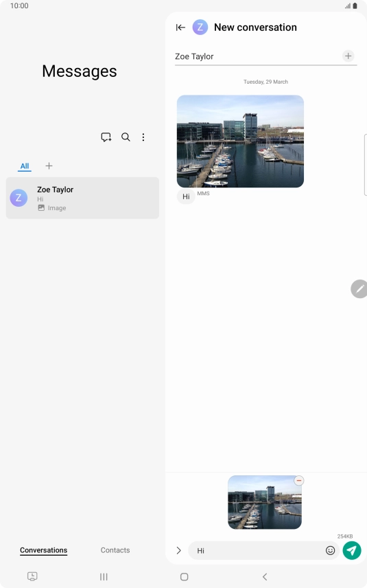 Press the send icon when you've finished your MMS.
