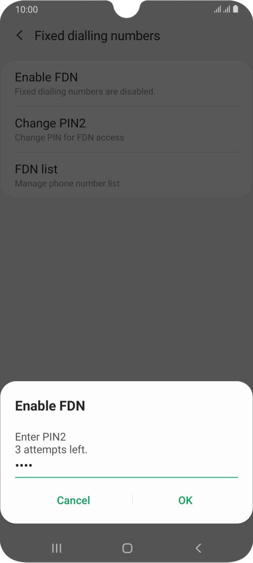 Key in your PIN2 and press OK. The default PIN2 is 0000.