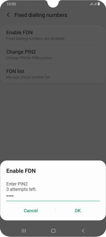 Key in your PIN2 and press OK. The default PIN2 is 0000.