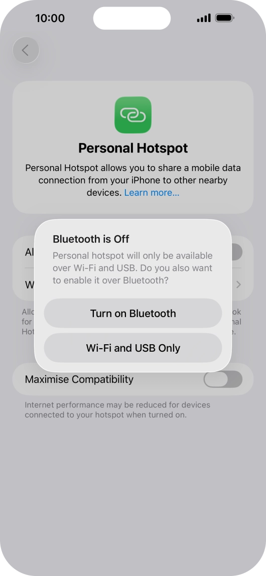 If Wi-Fi is turned on, press Wi-Fi and USB Only.