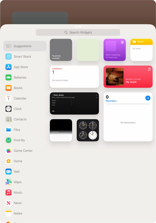 Press the required widget.