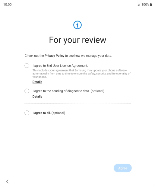 Press the fields next to the required settings to select them.