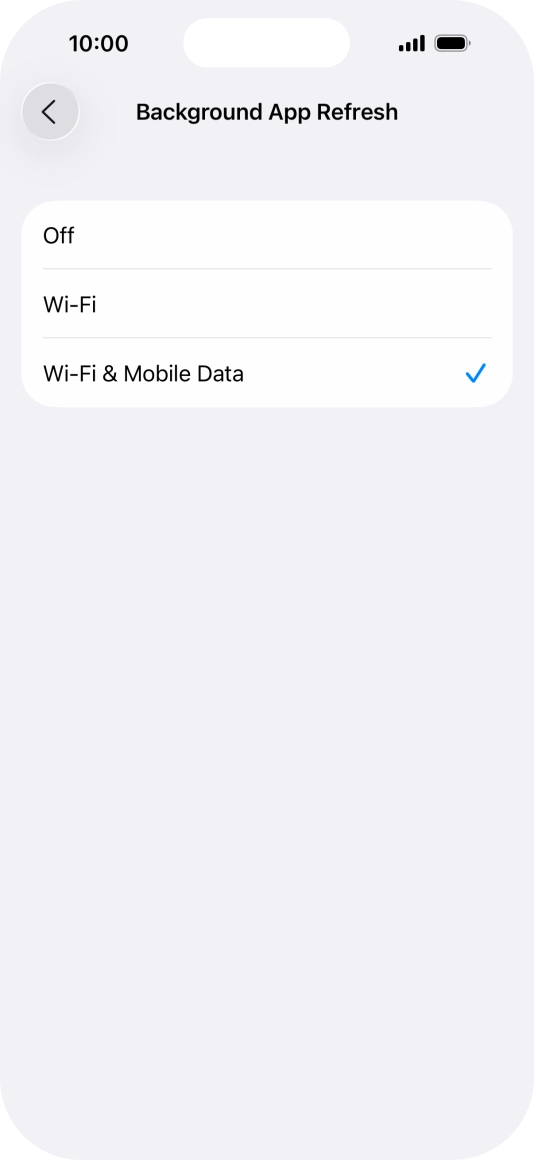 To turn off background refresh of apps, press Off.