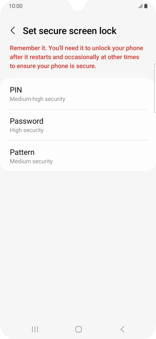 Press the required phone lock code and follow the instructions on the screen to create an additional phone lock code.