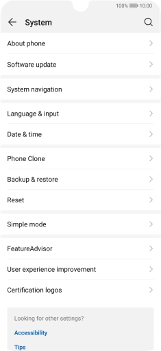 Press Software update. If a new software version is available, it's displayed. Follow the instructions on the screen to update the phone software.