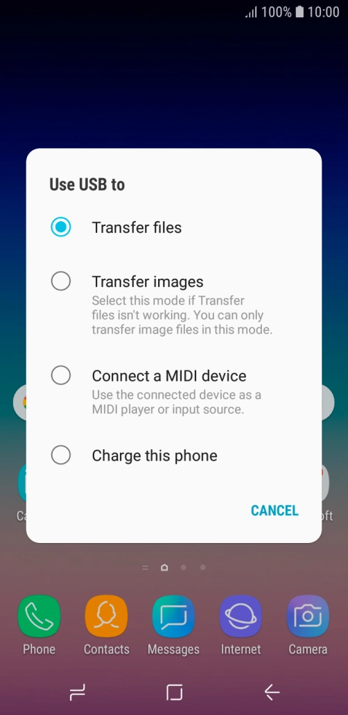 Press Transfer files to turn on the function.
