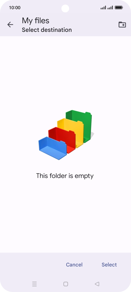 To create a new folder, press the new folder icon and follow the instructions on the screen to create a new folder.