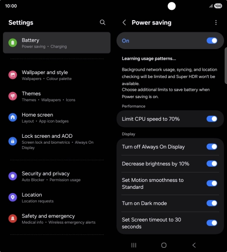 Press the indicators next to the required settings.