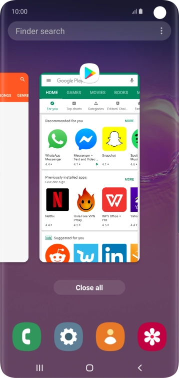 To end one running application, slide your finger upwards on the required application.