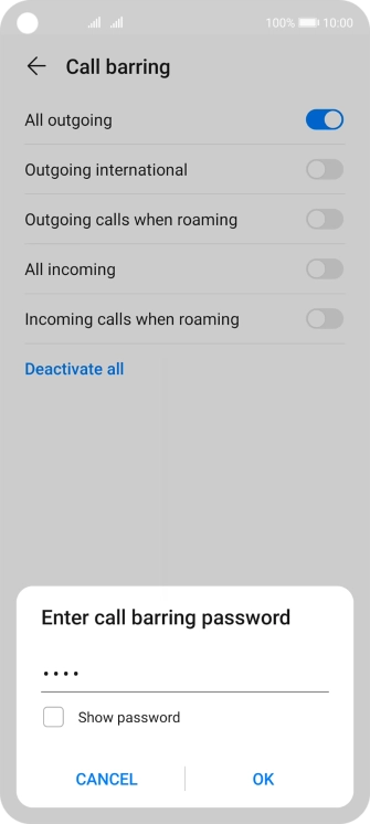 Key in your barring password and press OK.