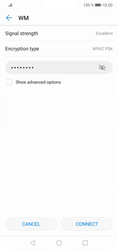 Key in the password for the Wi-Fi network and press CONNECT.