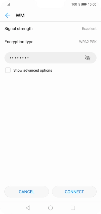 Key in the password for the Wi-Fi network and press CONNECT.