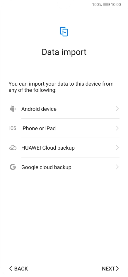 You can transfer the contents of another phone to your phone when it's activated for the first time and after a factory reset. When this screen is displayed, your phone is ready to transfer contents from another phone.