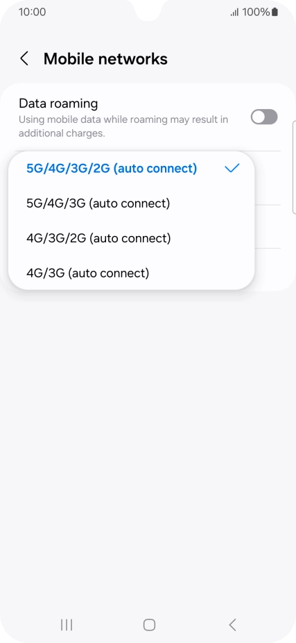 Press the required network mode.
