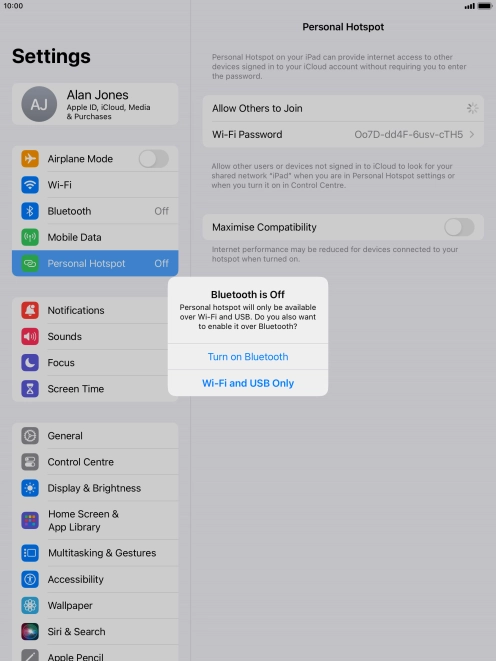 If Wi-Fi is turned on, press Wi-Fi and USB Only.