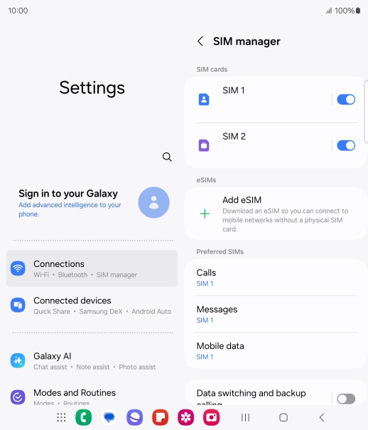 Press the required SIM.