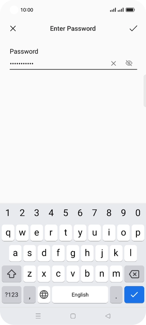 Key in the password for the Wi-Fi network and press the confirm icon.