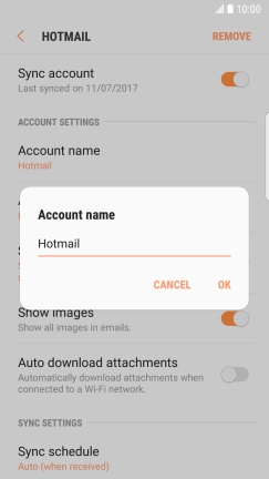 Key in the required name for the email account and press OK.