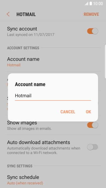 Key in the required name for the email account and press OK.