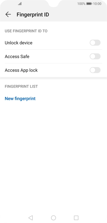 Press New fingerprint and follow the instructions on the screen to create the phone lock code using your fingerprint.