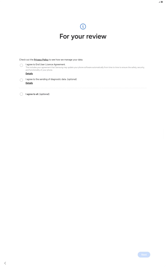 Press the fields next to the required settings to select them.