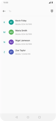 Press the search field and key in the first letters of the recipient's name.