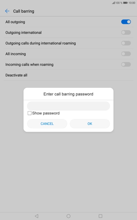 Key in your barring password and press OK.