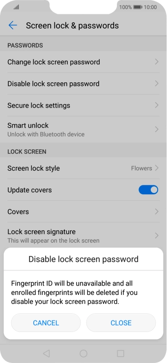 Key in the current phone lock code and press CLOSE.