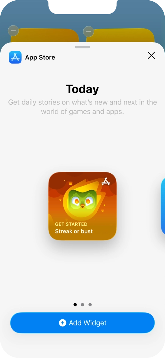 Slide your finger right or left on the screen to select the required widget size.
