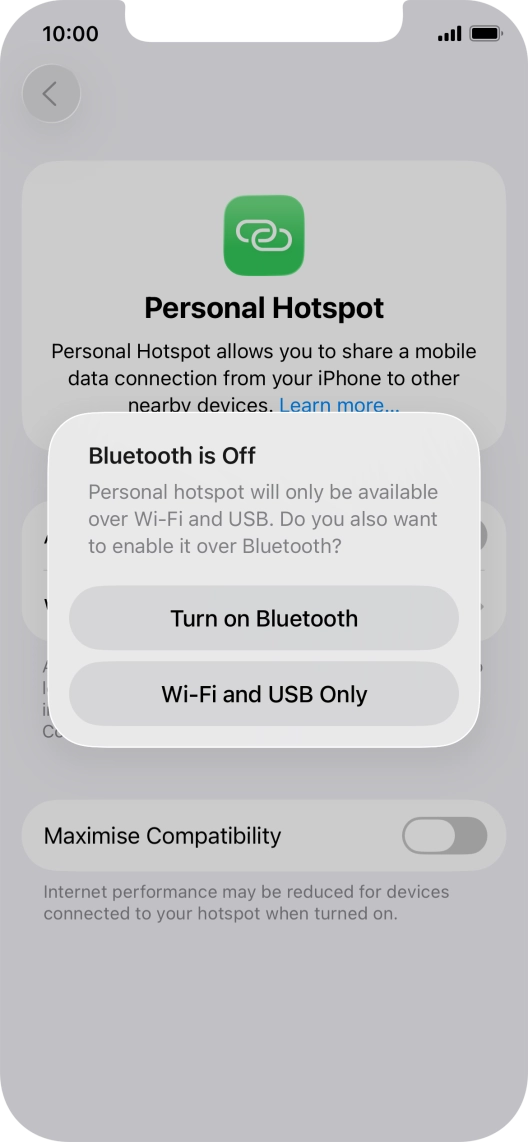 If Wi-Fi is turned on, press Wi-Fi and USB Only.
