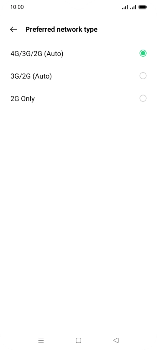 Press the required network mode.