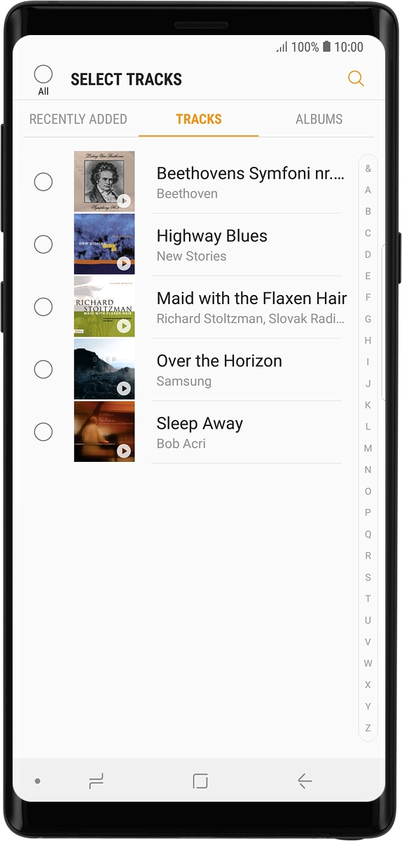 On your phone: Press the required audio files to select them.