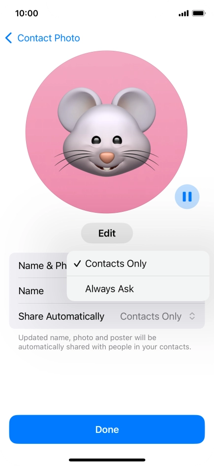 Press the required setting.