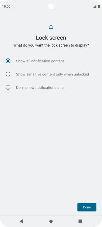 Press the required setting.