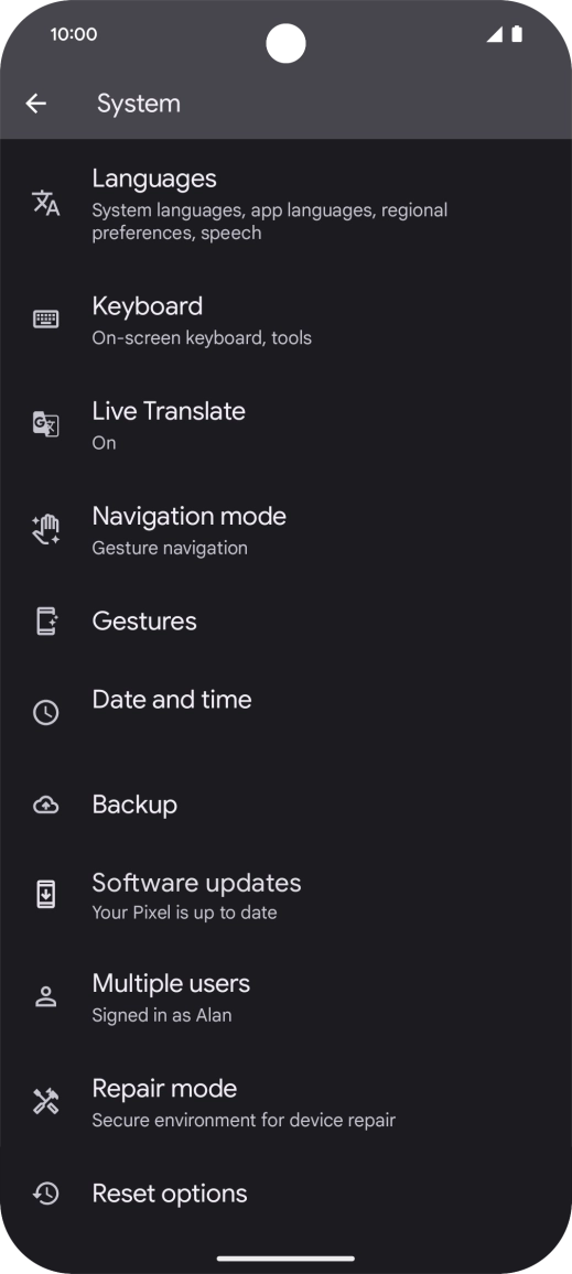 Press Reset options.