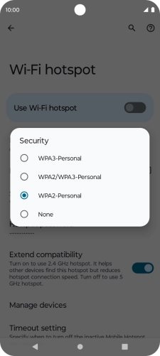 Press WPA3-Personal to password protect your Wi-Fi hotspot.