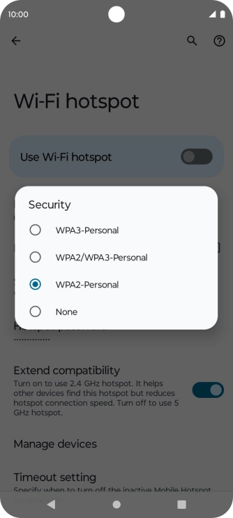 Press WPA3-Personal to password protect your Wi-Fi hotspot.