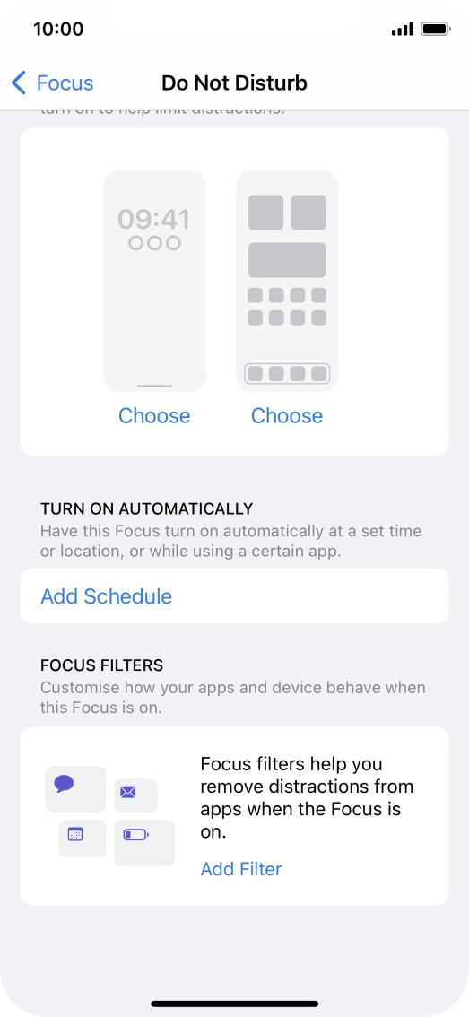 Press Add Schedule and follow the instructions on the screen to select settings for automatic activation of Do Not Disturb.